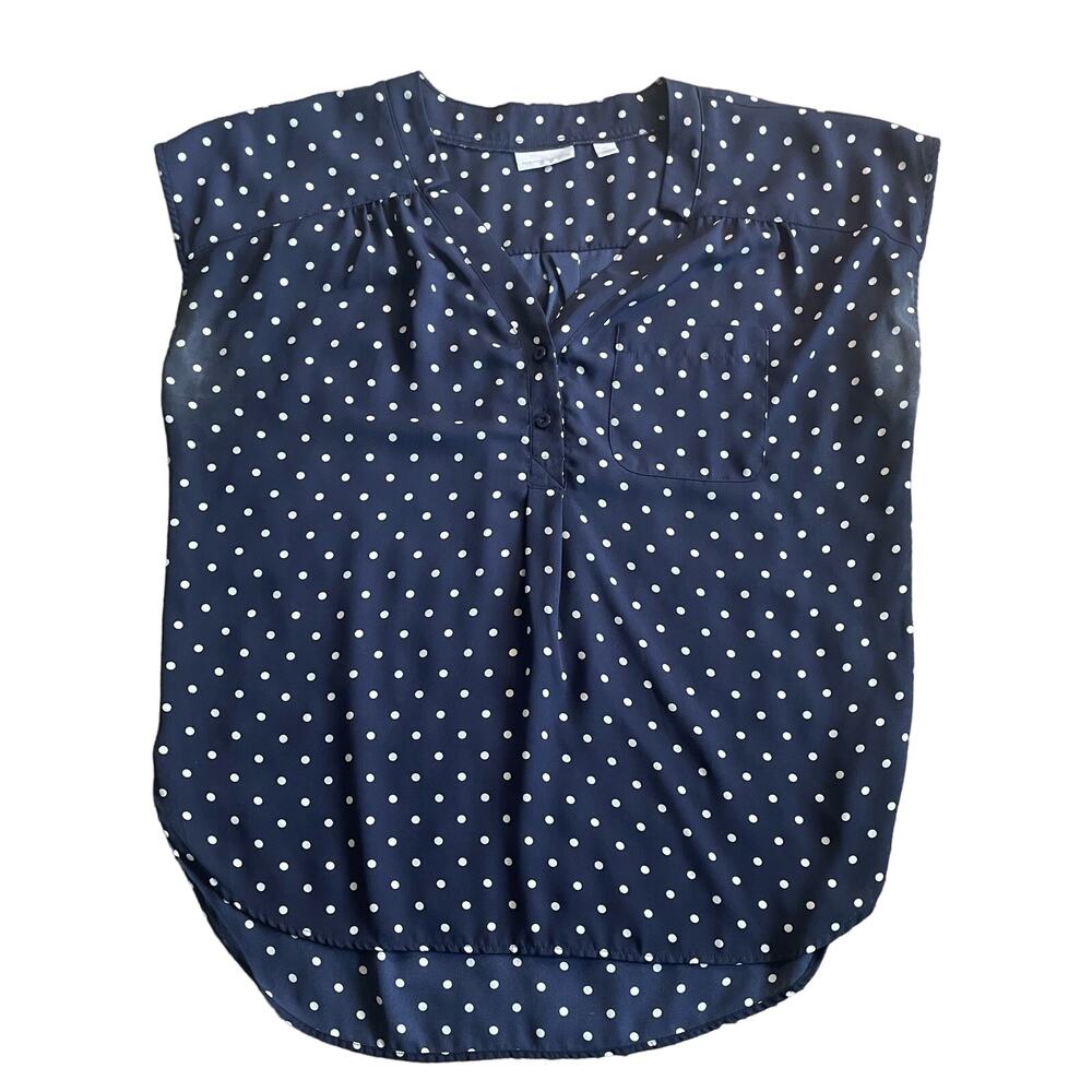 New York & Company Navy Polka Dot Blouse - Size L**.